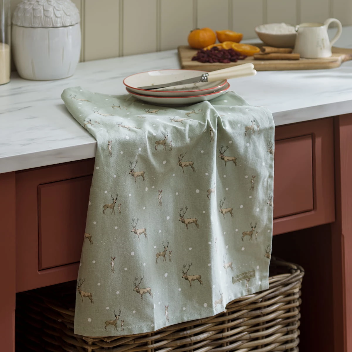 Christmas Stags Tea Towel Christmas Stags Tea Towel -Sophie Allport Shop AW23 ALL114601 SQUARE