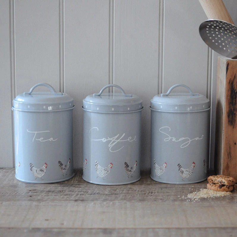 Chicken Sugar Storage Tin Chicken Sugar Storage Tin -Sophie Allport Shop SSTCH03 Chicken Storage Tins Set of 3 Landscape Lifestyle High Res web image 17479254 8b8e 4016 8803 d3643a5b8c98