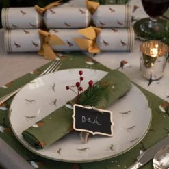Robin Napkins (Set Of 4) -Sophie Allport Shop all101820 all101300 all104810 cr10112 robin fabric placement napkins table runner crackers Christmas dinner table lifestyle high res square 1