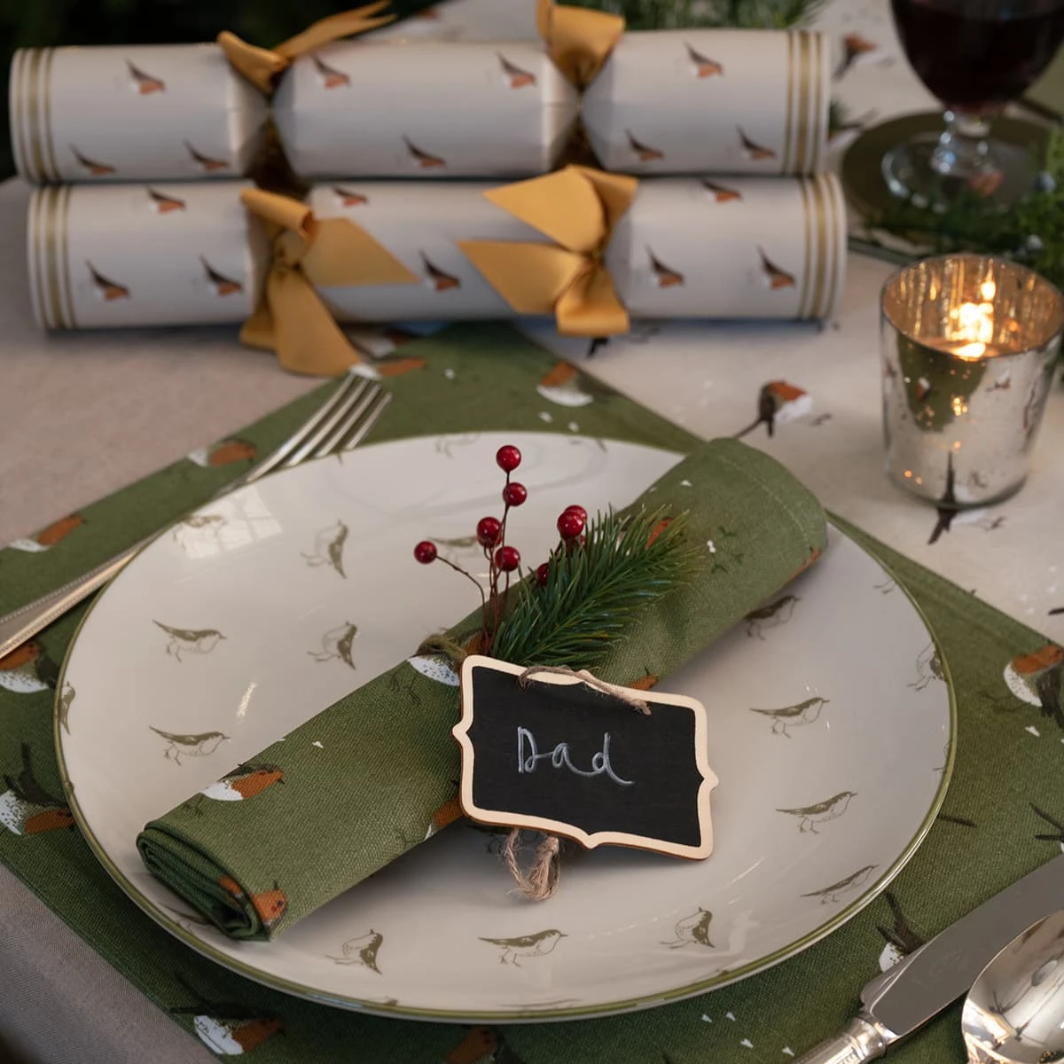 Robin Stoneware Dinner Plate Robin Stoneware Dinner Plate -Sophie Allport Shop all101820 all101300 all104810 cr10112 robin fabric placement napkins table runner crackers Christmas dinner table lifestyle high res square 1 9698de92 7854 45b9 b3c4 7e6ba988d0af