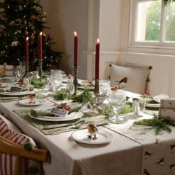 Robin Linen Blend Embroidered Cushion -Sophie Allport Shop all101820 all101300 all104810 robin fabric placement napkins table runner Christmas dinner table landscape 2 lifestyle high res square
