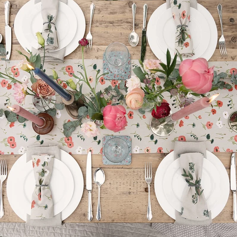 Poppy Meadow Coasters (Set of 4) Poppy Meadow Coasters (Set Of 4) -Sophie Allport Shop all103810 all103820 poppy meadow table runner top down outdoor lifestyle high res square