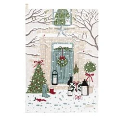 Holly & Berry Tea Towel (Set Of 2) -Sophie Allport Shop all50601s christmas holly berry scene tea towel cut out high res