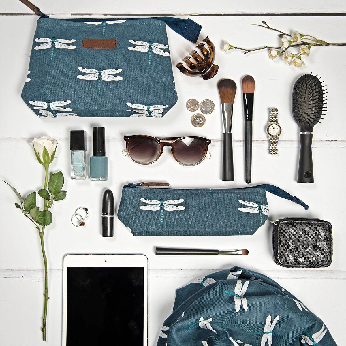 Dragonfly Canvas Makeup Bag Dragonfly Canvas Makeup Bag -Sophie Allport Shop all57510 all57520 dragonfly canvas makeup bag and accessories case lifestyle high res square