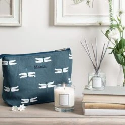Dragonfly Canvas Wash Bag -Sophie Allport Shop all57515 scnl01 sdgl01 dragonfly wash bag personalisation neroli lakes candle and diffuser lifestyle high res square