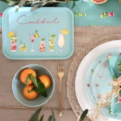 Cocktails Melamine Dinner Plate -Sophie Allport Shop all96810 all96300 mcb9606 mpl9608 mpl9610 pt9626 cocktails single place setting overhead with tray high res square