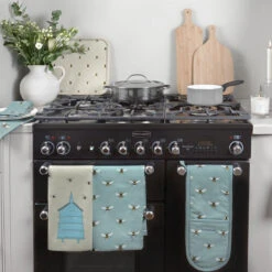 Bees Teal Double Oven Glove -Sophie Allport Shop bees teal kitchen collection lifestyle 2 high res square