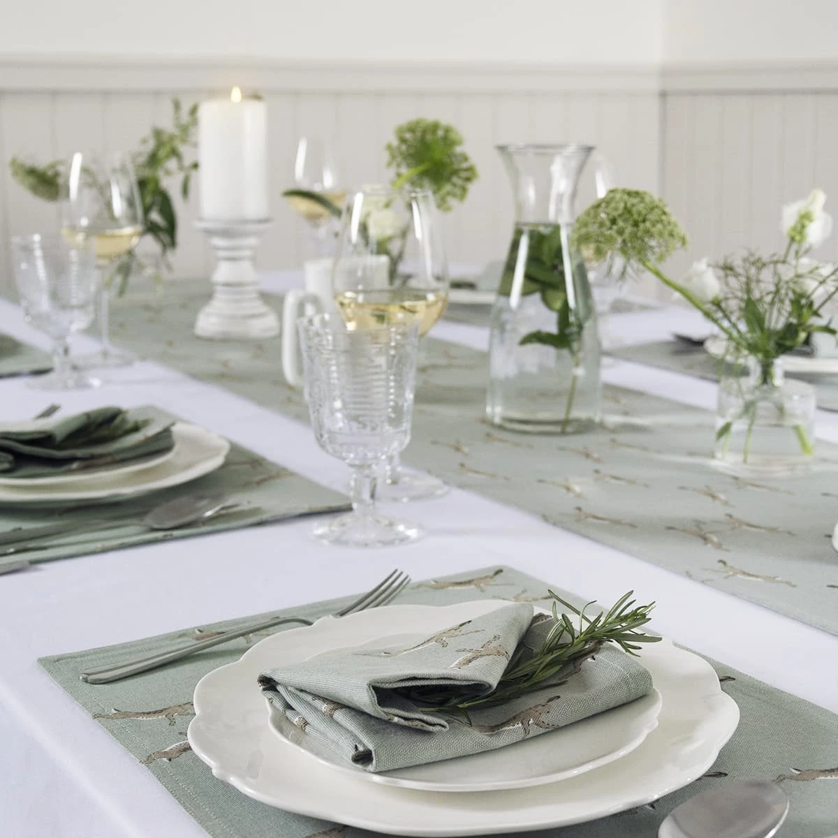 Boxing Hares Table Runner Boxing Hares Table Runner -Sophie Allport Shop boxing hares table setting 2 lifestyle high res square 1