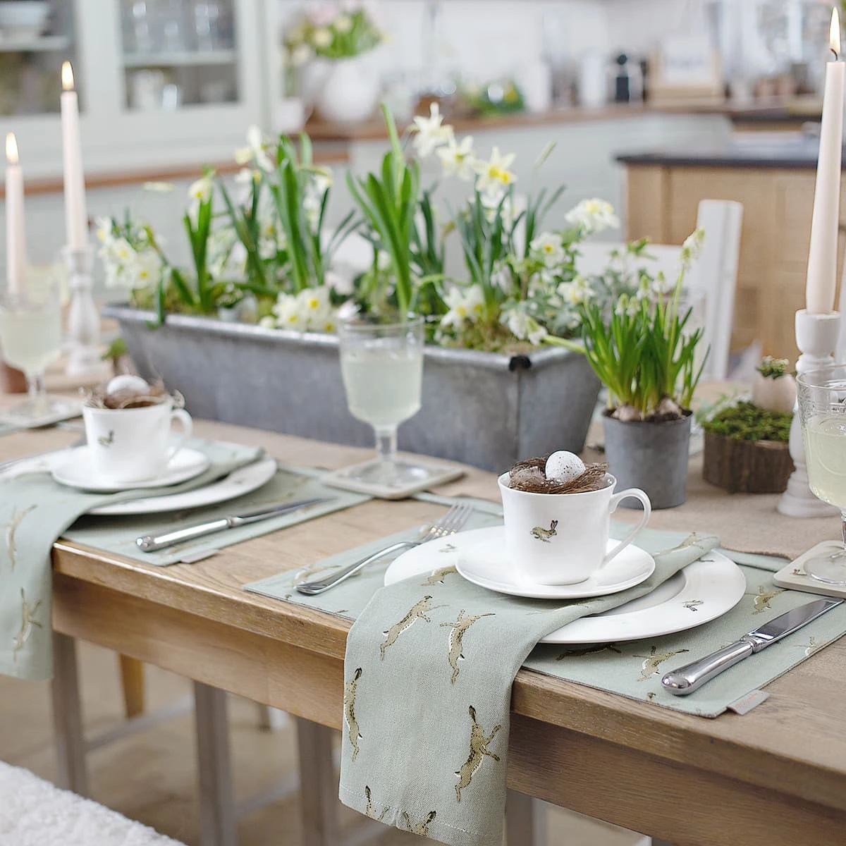 Boxing Hares Fabric Placemat Boxing Hares Fabric Placemat -Sophie Allport Shop boxing hares table setting easter 2 lifestyle high res square b86c4e2d 2159 4612 b33b 483afe3c82ae