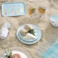 Cocktails Melamine Side Plate -Sophie Allport Shop cocktails beach picnic flat lay 3 lifestyle high res square
