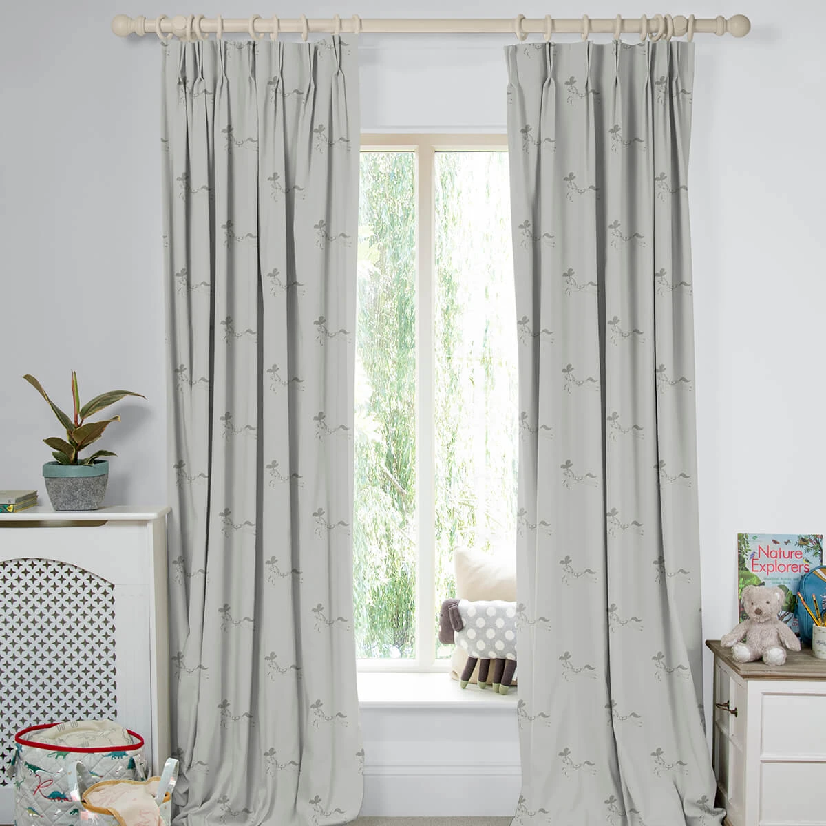 Fairground Ponies Warm Grey Made to Measure Curtains Fairground Ponies Warm Grey Made To Measure Curtains -Sophie Allport Shop crt73wgm2m fairground ponies warm grey made to measure curtains lifestyle high res square