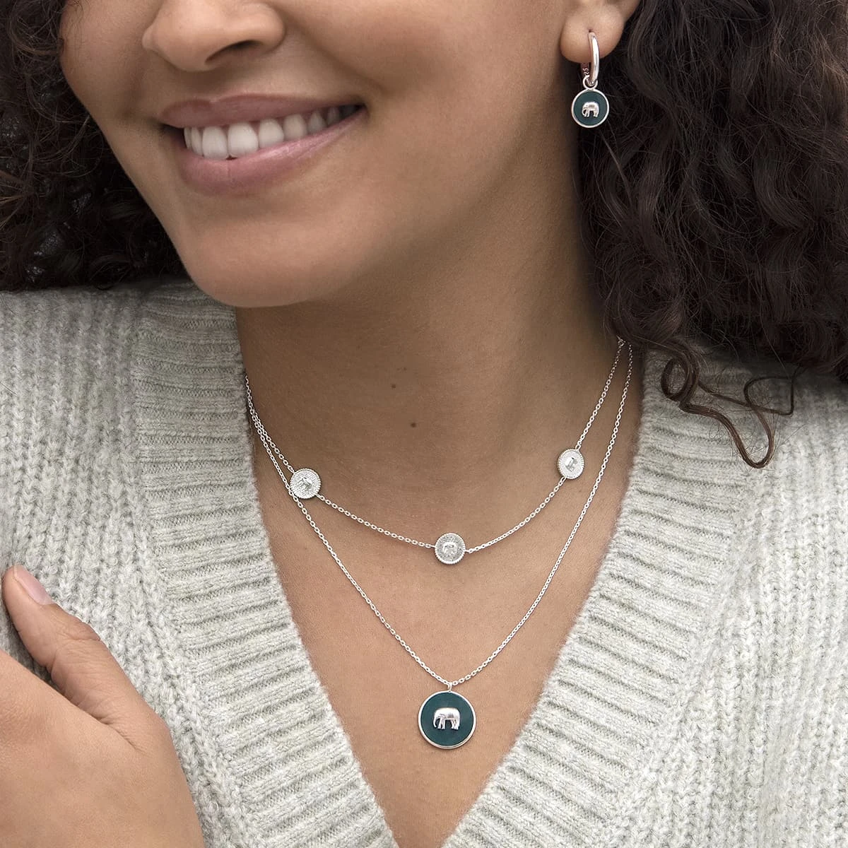 Elephant Sterling Silver Enamel Pendant Necklace Elephant Sterling Silver Enamel Pendant Necklace -Sophie Allport Shop elephant jewellery sterling silver collection ss22 modelled lifestyle 1 high res square 9fb920a1 0ad5 412f bf95 b08d16956055