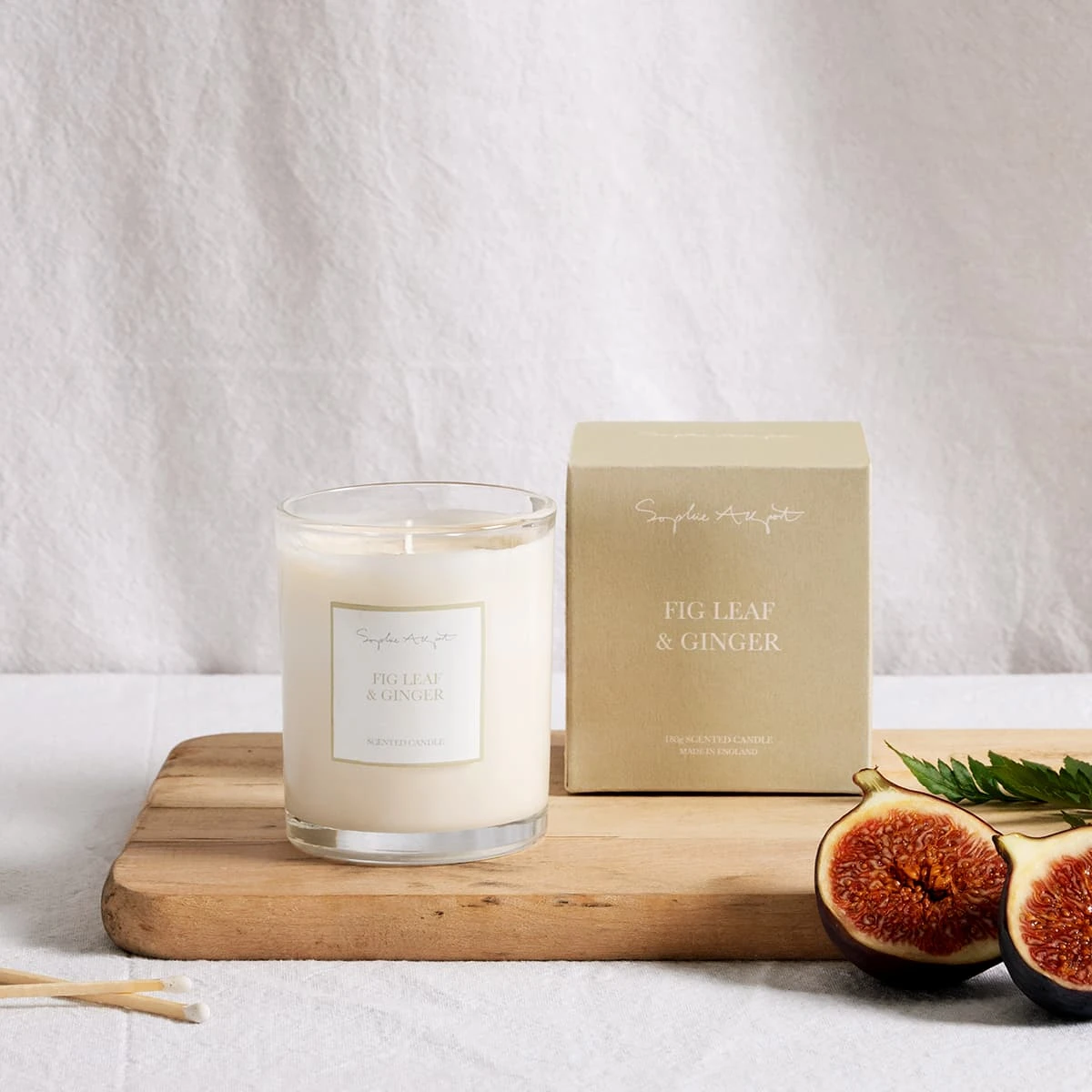 Fig & Ginger Candle - 180g Fig & Ginger Candle - 180g -Sophie Allport Shop fig leaf ginger candle lifestyle scfg180 aw22 square