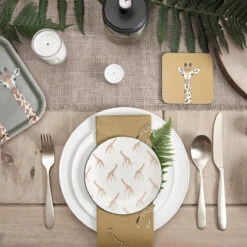 Giraffe Coasters (Set Of 4) -Sophie Allport Shop giraffe zsl table setting lifestyle high res square