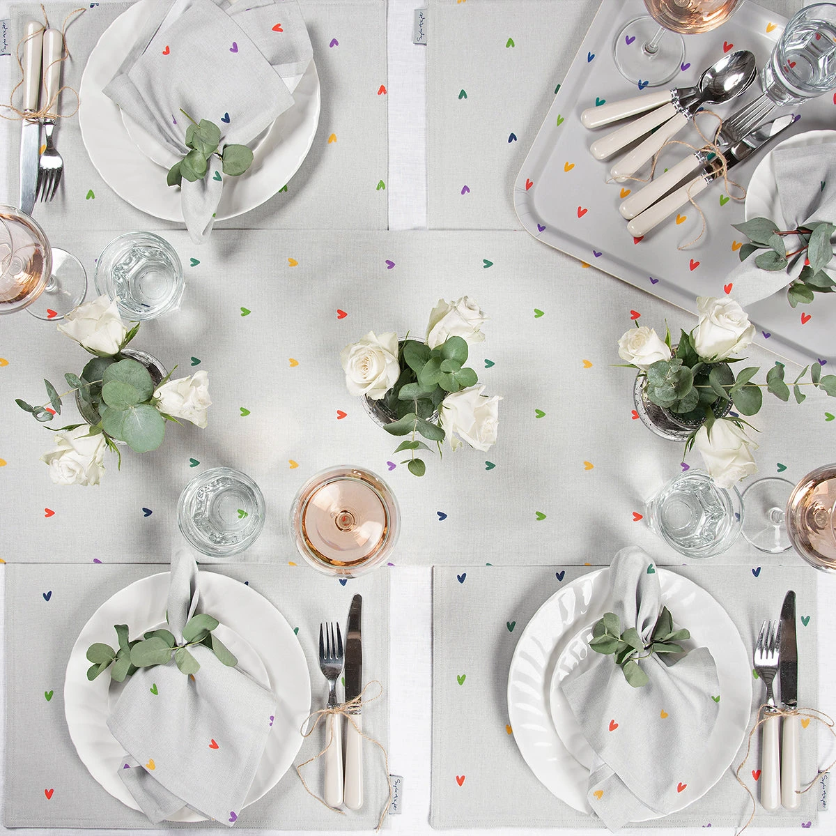 Multicoloured Hearts Napkins (Set of 4) Multicoloured Hearts Napkins (Set Of 4) -Sophie Allport Shop hearts multicoloured table setting lifestyle high res square