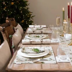 Robin Linen Blend Embroidered Cushion -Sophie Allport Shop holly berry table set lifestyle aw22 1 high res square