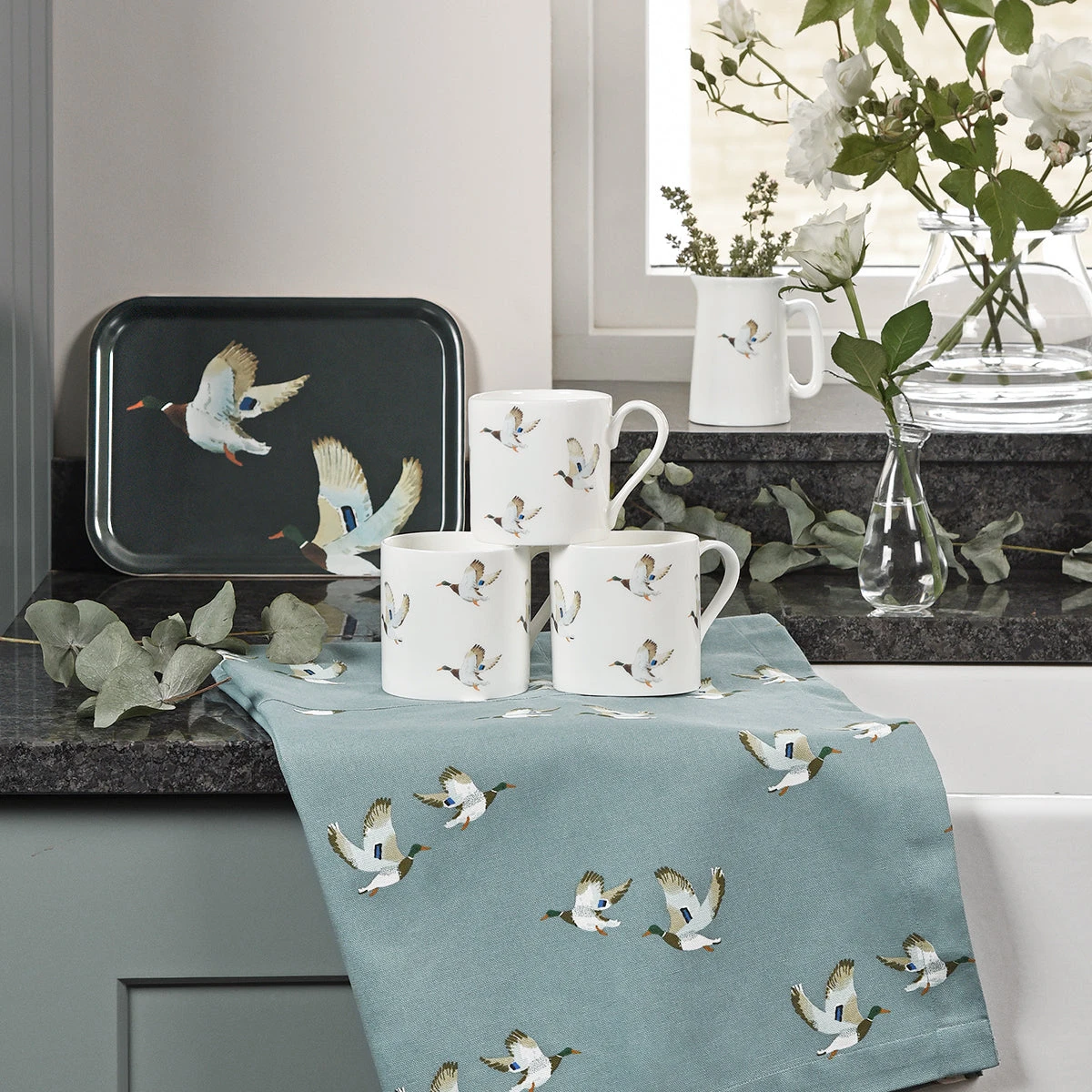 Ducks Mug Ducks Mug -Sophie Allport Shop im7103 all71250 pt7126 ducks large mugs small printed tray and adult apron lifestyle high res square
