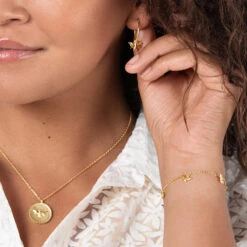 Bees Gold Plated Pendant Necklace -Sophie Allport Shop jergp3601h jblgp3601c jnlgp3601p bees earrings hoop charm bracelet and pendant necklace gold plated modelled cut out high res square
