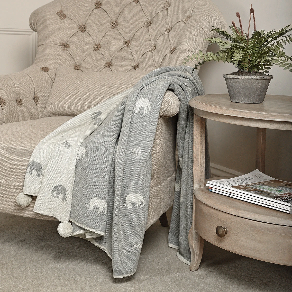 Elephant Knitted Throw Elephant Knitted Throw -Sophie Allport Shop kit54180 elephant zsl knitted throw lifestyle high res square