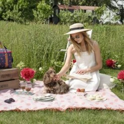 Strawberries Woven Picnic Blanket -Sophie Allport Shop kpb97145 mpl9710 mpl9708 pt9726 strawberries picnic summer landscape lifestyle high res square