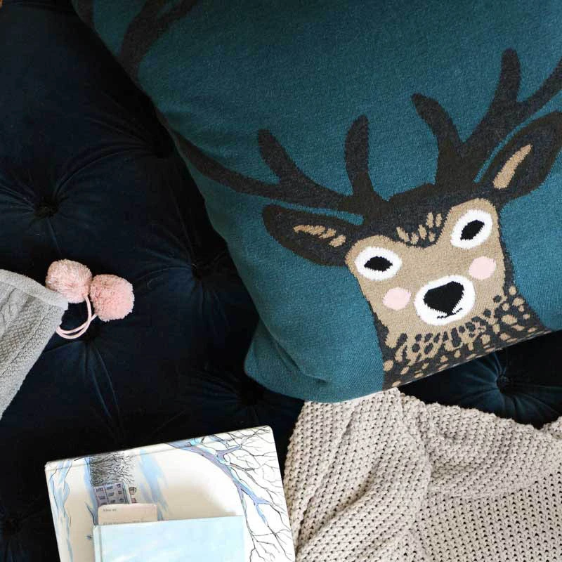 Highland Stag Knitted Cushion Highland Stag Knitted Cushion -Sophie Allport Shop ksc2950 highland stag statement knitted cushion web 1
