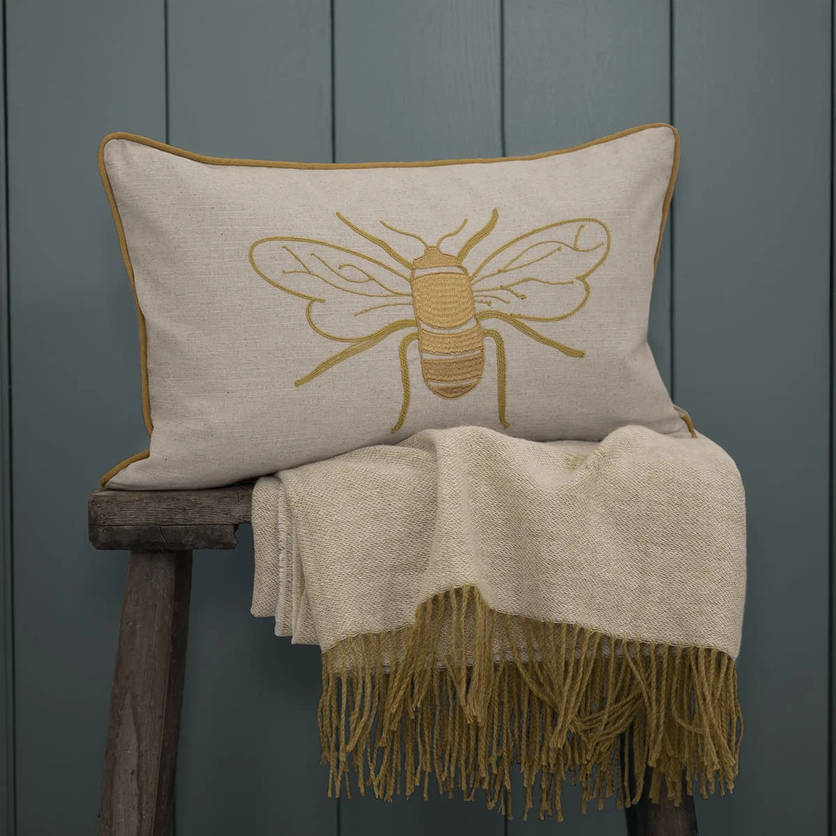 Bees Linen Blend Embroidered Cushion Bees Linen Blend Embroidered Cushion -Sophie Allport Shop lin36401e kta36 bees cushion embroidered knitted throw lifestyle high res square