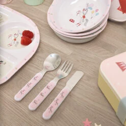 Fairground Ponies Childrens Melamine Cutlery Set -Sophie Allport Shop mcs7303 fairground ponies childrens melamine cutlery set lifestyle high res square