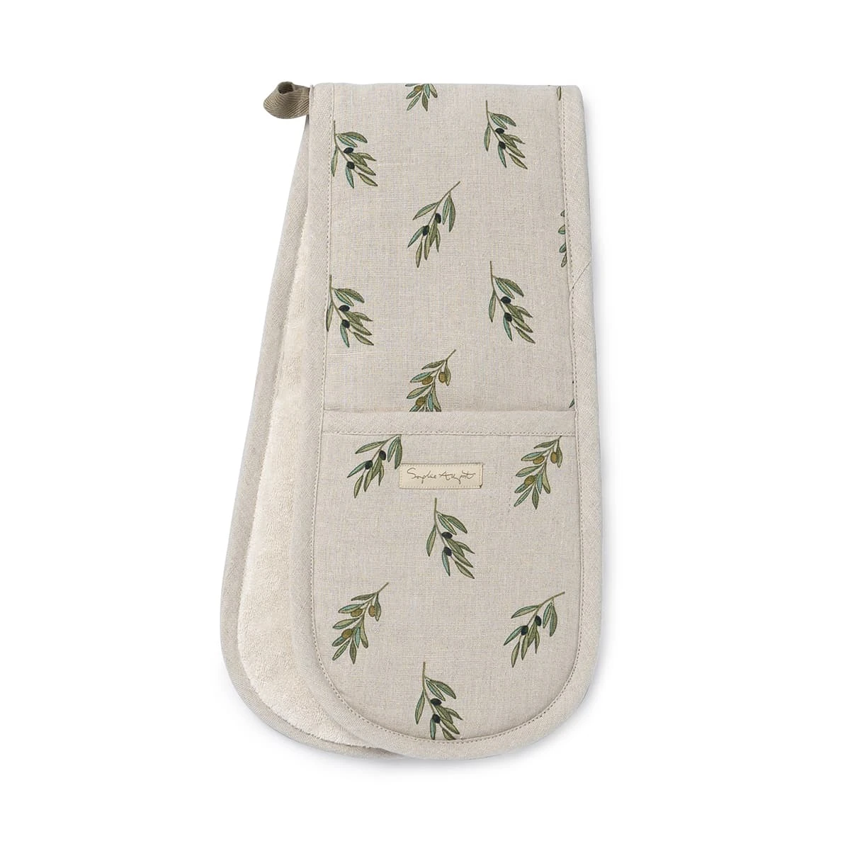 Olive Linen Double Oven Glove Olive Linen Double Oven Glove -Sophie Allport Shop olive branch double oven glove cutout lin107100 ss23 high res square