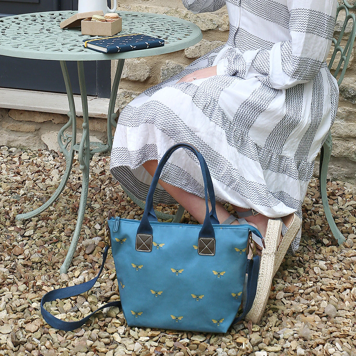 Bees Teal Mini Oundle Bag Bees Teal Mini Oundle Bag -Sophie Allport Shop poly80020m bees teal oundle bag mini 3 lifestyle high res square
