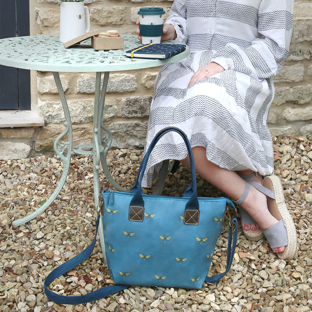 Bees Teal Mini Oundle Bag Bees Teal Mini Oundle Bag -Sophie Allport Shop poly80020m bees teal oundle bag mini 4 lifestyle high res square