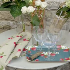 Strawberries Serving Tray - Small -Sophie Allport Shop pt9726 all97602 strawberries printed tray small and tea towel mix pack of solo bunches set of 2 lifestyle high res square