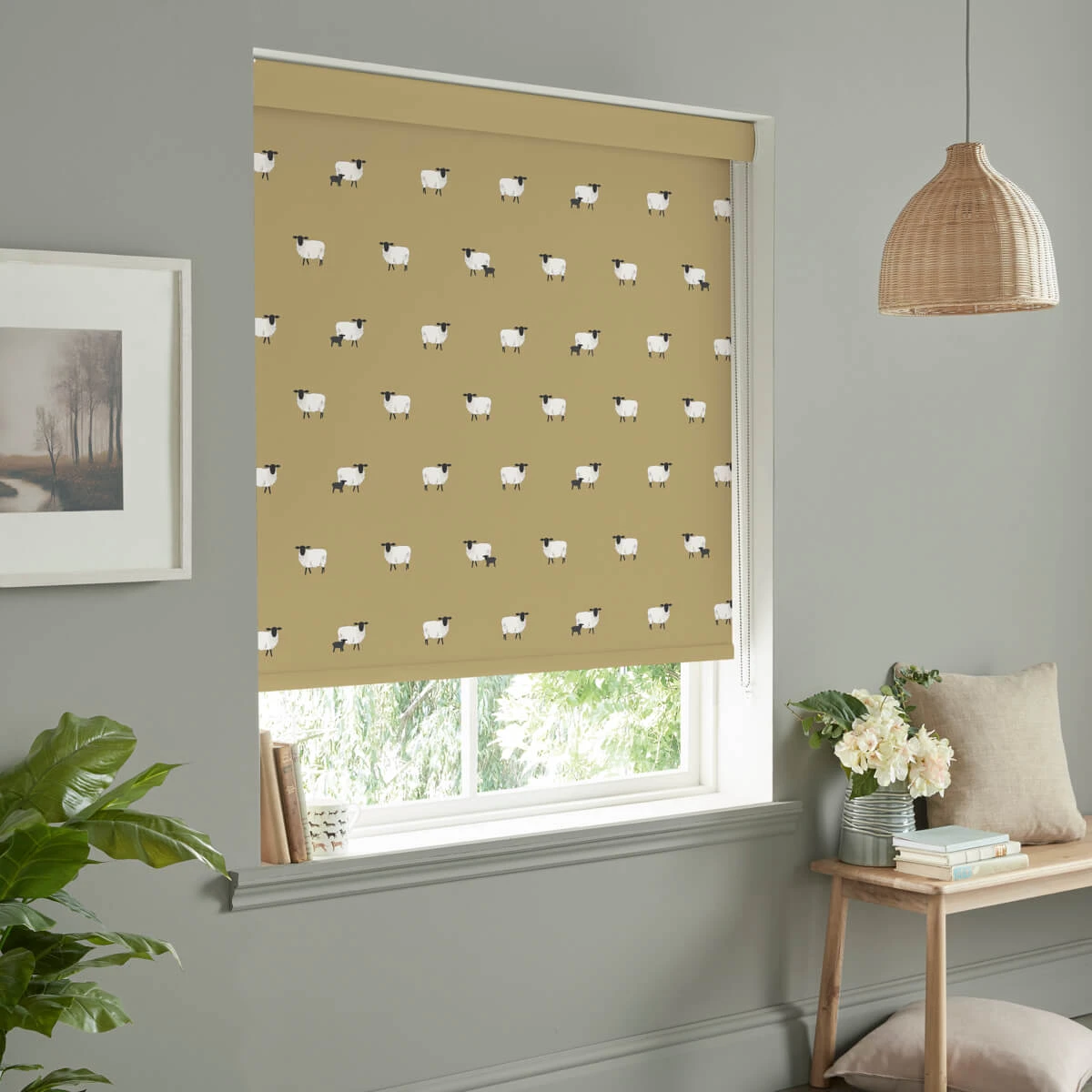Sheep Ochre Made to Measure Roller Blind Sheep Ochre Made To Measure Roller Blind -Sophie Allport Shop rlb43om2m sheep ochre artwork roller blind made to measure lifestyle 2 high res square