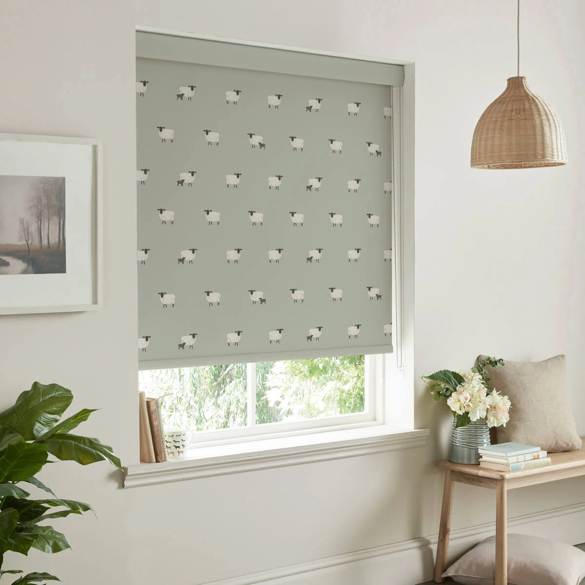Sheep Sage Made to Measure Roller Blind Sheep Sage Made To Measure Roller Blind -Sophie Allport Shop rlb43sgm2m sheep sage artwork roller blind made to measure lifestyle 2 high res square