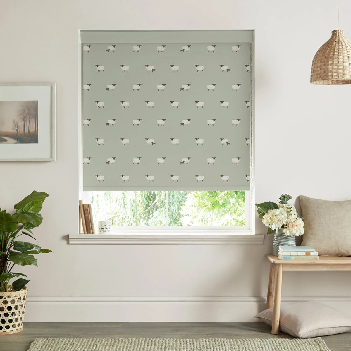 Sheep Sage Made to Measure Roller Blind Sheep Sage Made To Measure Roller Blind -Sophie Allport Shop rlb43sgm2m sheep sage artwork roller blind made to measure lifestyle high res square