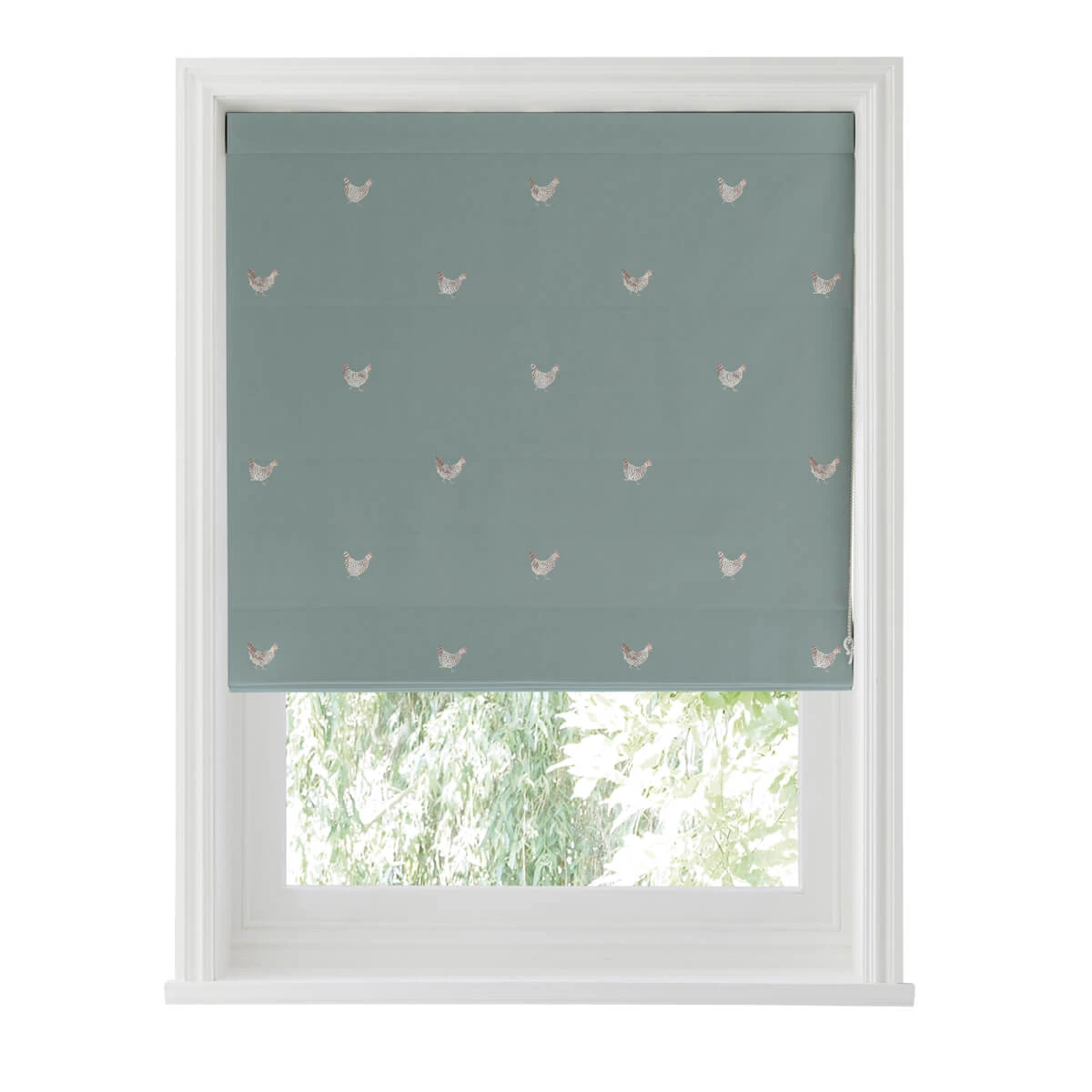 Chicken Deep Duck Egg Made to Measure Roman Blind Chicken Deep Duck Egg Made To Measure Roman Blind -Sophie Allport Shop rmb8dgm2m chicken deep duckegg artwork roman blind made to measure cut out high res square