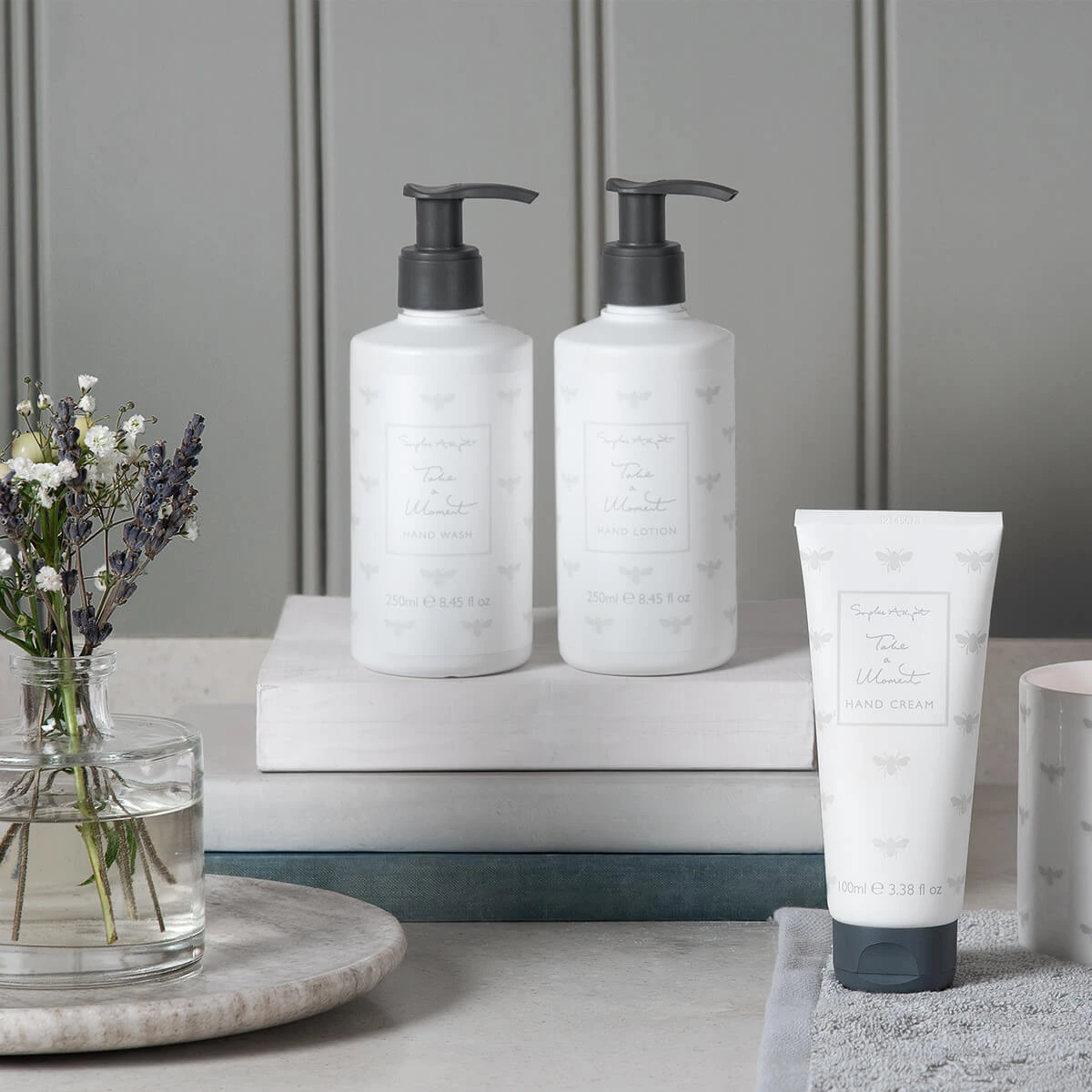 Take a Moment Luxury Hand Cream Take A Moment Luxury Hand Cream -Sophie Allport Shop shwtam01 shltam01 shctam01 sctam01 take a moment hand wash lotion cream and candle lifestyle high res square
