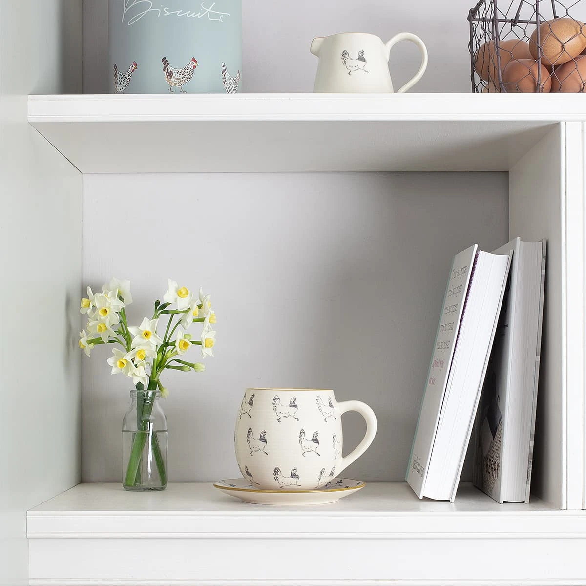 Chicken Stoneware Mug Chicken Stoneware Mug -Sophie Allport Shop spm8 smj8 ssp8 chicken stoneware mug patterned mini jug and side plate 2 lifestyle high res square