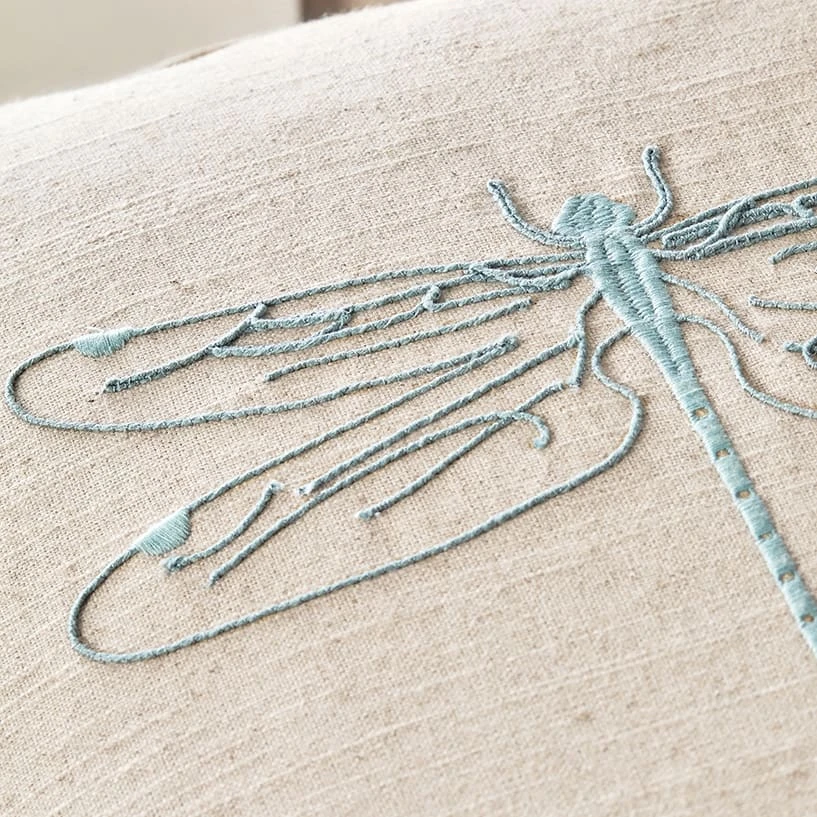 Dragonfly Linen Blend Embroidered Cushion Dragonfly Linen Blend Embroidered Cushion -Sophie Allport Shop ss23 dragonfly ALL109012E Cushion detail2 square