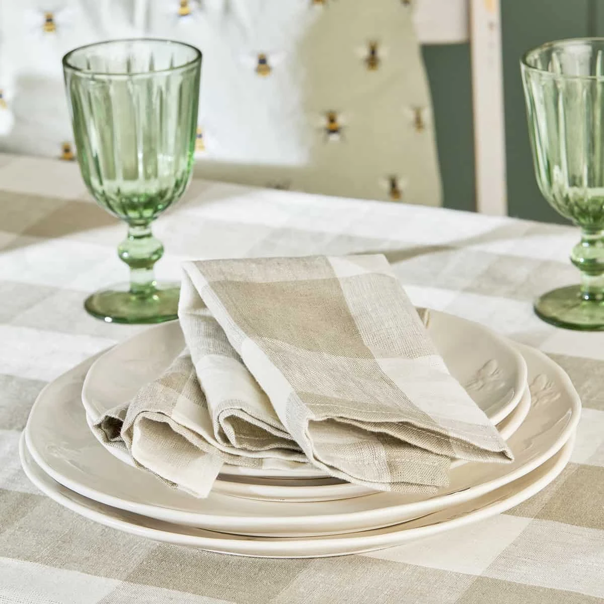 Warm Stone Gingham Linen Napkins (Set of 4) Warm Stone Gingham Linen Napkins (Set Of 4) -Sophie Allport Shop ss23 gingham LINWNS300 Stone Napkins square