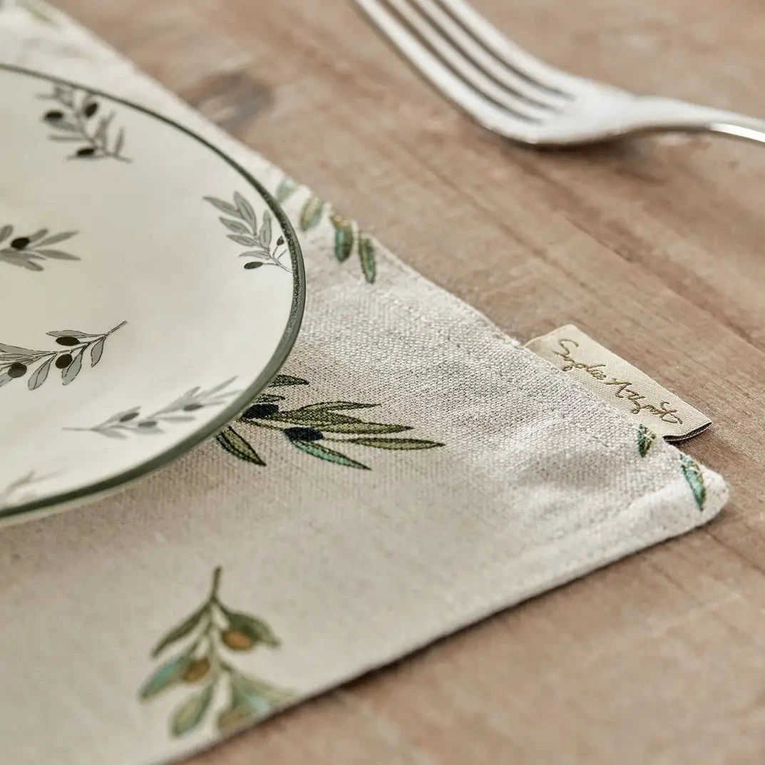 Olive Linen Placemat (Set of 2) Olive Linen Placemat (Set Of 2) -Sophie Allport Shop ss23 olive LIN107820 fabric placemat detail square
