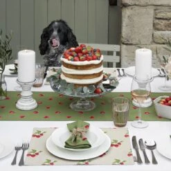 Strawberries Table Runner -Sophie Allport Shop strawberries table setting 3 lifestyle high res square