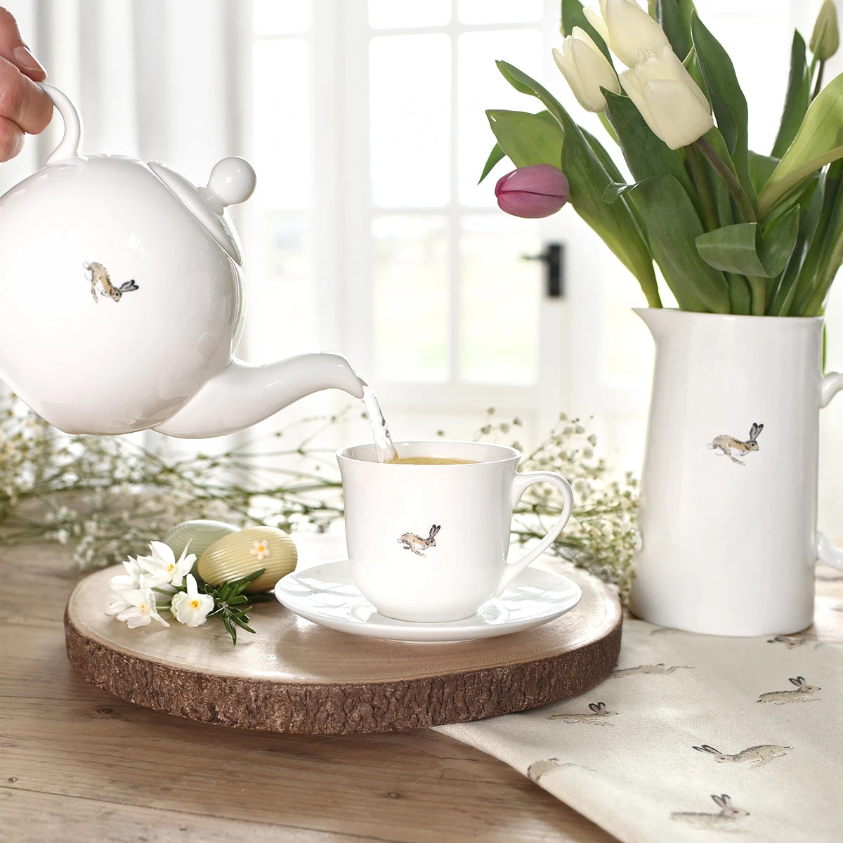Hare Teapot Hare Teapot -Sophie Allport Shop tcha01 tpha02 hare small tea cup and saucer and teapot small lifestyle high res square